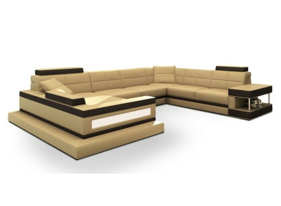 Large Corner sofa Living landscape Upholstery Corner Big Leather sofa Couch RitterBeige
