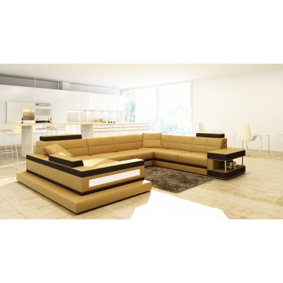 Large Corner sofa Living landscape Upholstery Corner Big Leather sofa Couch RitterBeige