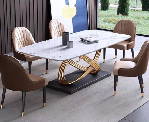Luxury Table Metal Dining table Mega Design Tables stainless steel Marble Imitation Dining table