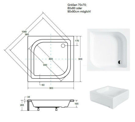 Shower shower tray acrylic tub shower tray flat ABlue fset ABlue f