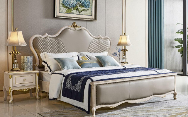 Bed 3 pieces. Set x2 Bedside Tables Luxury Bedroom Classic Beds Solid wood