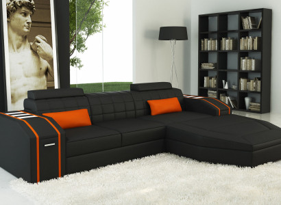 Illuminated Living room Leather Sofa Sofa Corner Couch Living landscape Big