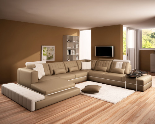 XXL Design Upholstery Suite Leather Sofa Couch U-shape Modern Sofa