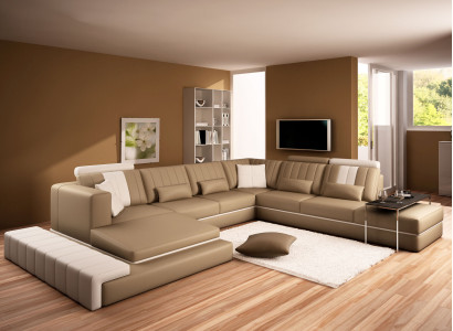 XXL Design Upholstery Suite Leather Sofa Couch U-shape Modern Sofa