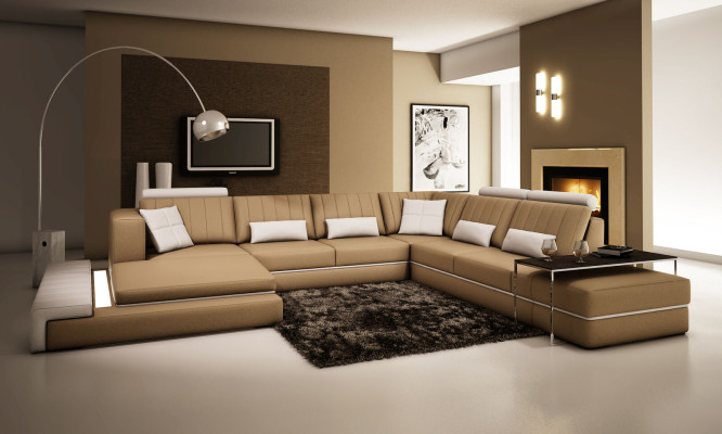 XXL Design Upholstery Suite Leather Sofa Couch U-shape Modern Sofa