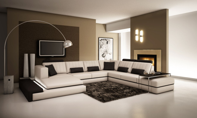 XXL Design Upholstery Suite Leather Sofa Couch U-shape Modern Sofa