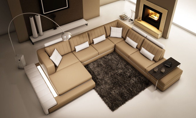 XXL Design Upholstery Suite Leather Sofa Couch U-shape Modern Sofa