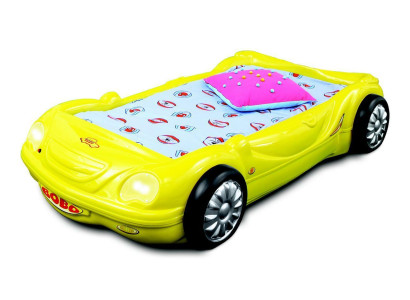 Childrens room Bed Childrens bed Car Racing Bed in Yellow with Light Mattress Slatted frame