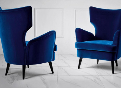 Armchair Wing Chair 1 Seater Seat Fabric Luxury Living room Modern Blue