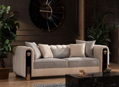 Luxurious upholstered 3-seater sofa in beige in a contemporary style