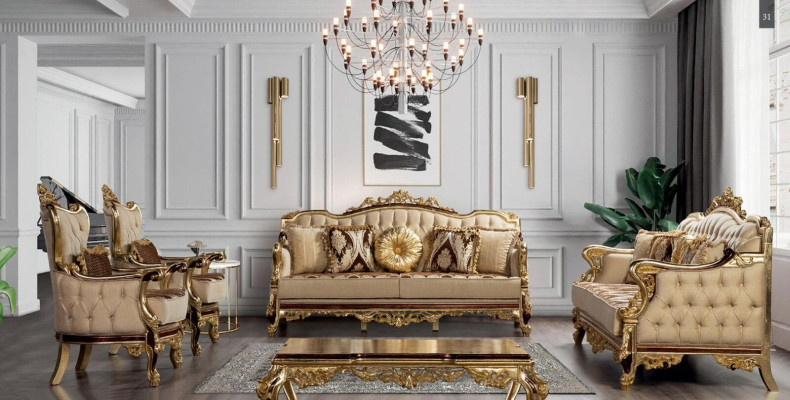 Classic Sofa Set Coffee table Armchair Couch 5pc Chesterfield Furniture