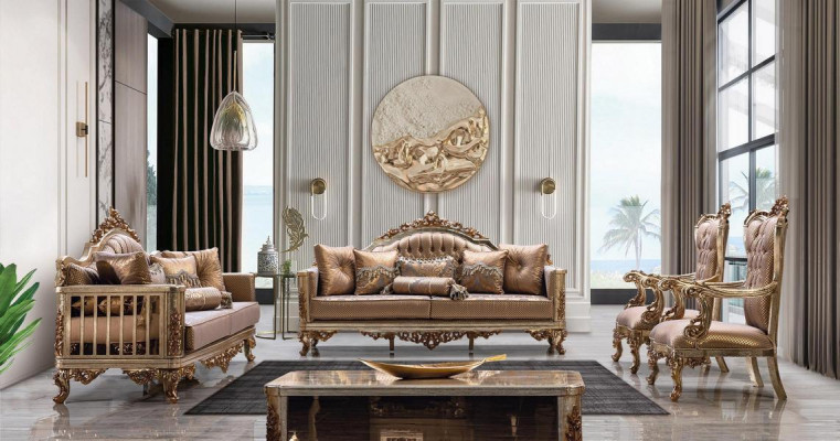 Sofa 3 Seater Living room Couch Textile Luxury Classic Design Three-seater