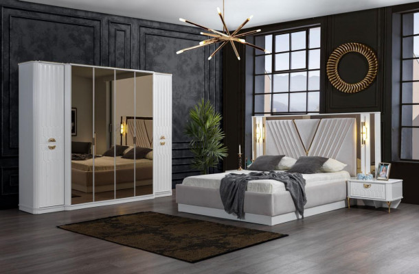 Modern elegant bedroom furniture set in a luxurious design and contemporary style