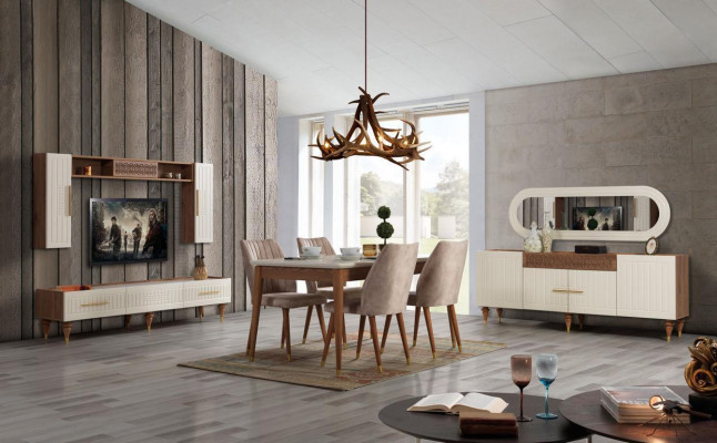 Dining room Set Complete Set Table 4x Chairs Dining Group Wood 11pcs brown