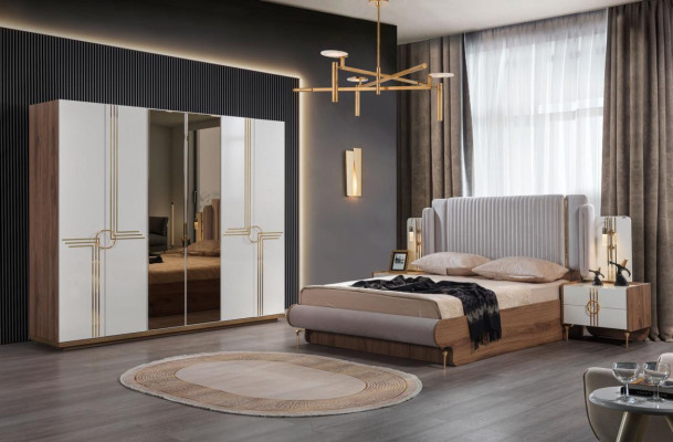 Bedroom Set Bed 2x Bedside table Wardrobe Design Luxury 5-piece new