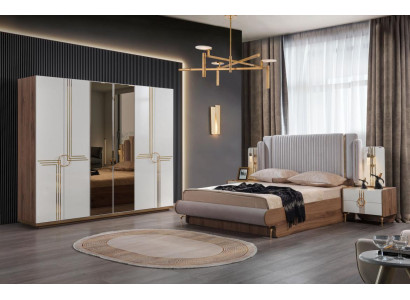 Bedroom Bed 2x Bedside table Wardrobe 4pcs.Complete Set Design