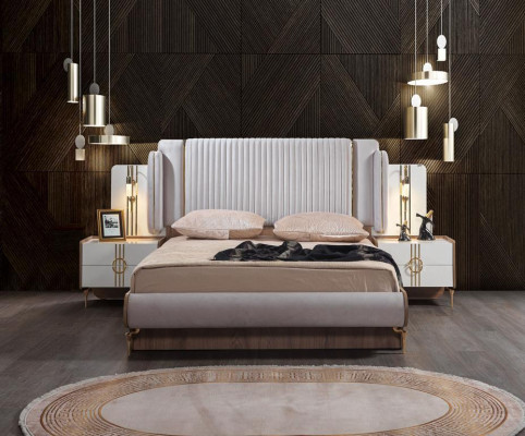 Bedroom Bed 2x Bedside table Wardrobe 4pcs.Complete Set Design