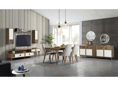 Living room Sideboard with Mirror Suite Wood Brown new Modern Luxury