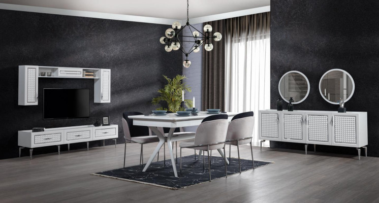 Dining room Set Table 4x Chairs Sideboard 2x Mirror Wall unit 11tlg Suite