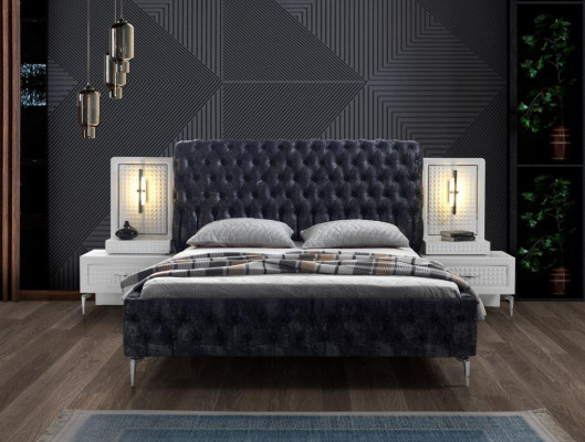 Bedroom Bed 2x Bedside table 5 pcs. Set Design Modern Luxury new White