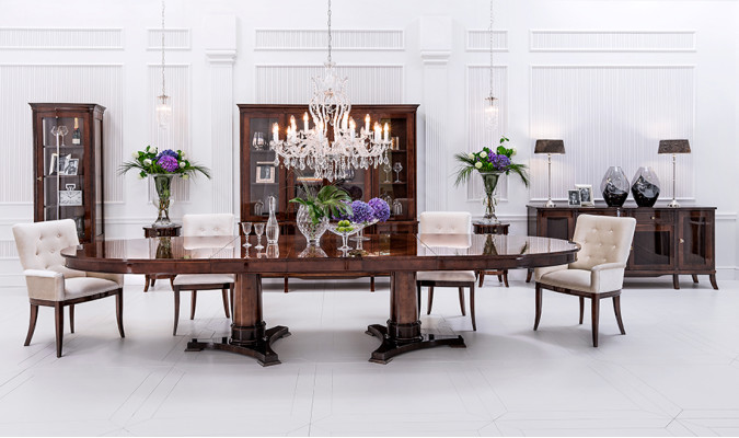 Design Luxury Table Suite XXL Wood Tables + 8 Chairs Lehn Chair 9 pcs.
