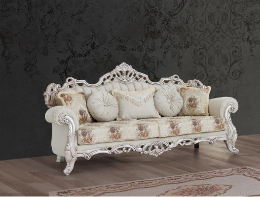 Baroque White Sofa set Couch Sofa Upholstery Furniture Armchair Table 5pcs.