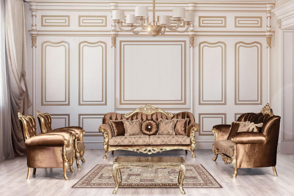 Golden Velvet Couch Set Chesterfield Sofa set Sofa Furniture Wood 5pcs