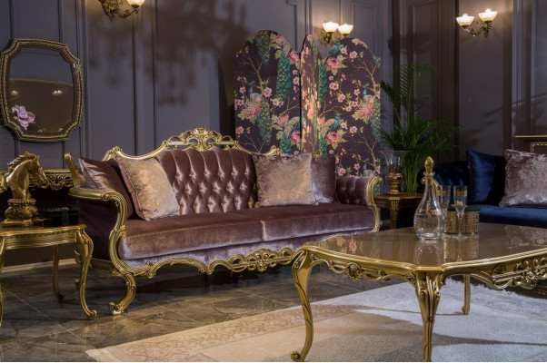 Three-seater sofa in brown color in classic style for the living room