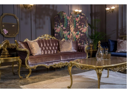 Three-seater sofa in brown color in classic style for the living room