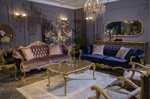 Three-seater sofa in brown color in classic style for the living room