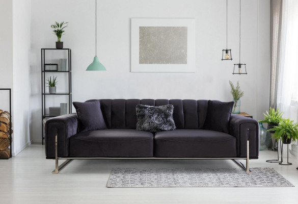 Couch 230cm Seat Cushion 3 Seater Sofa Gray Designer Furniture Living room