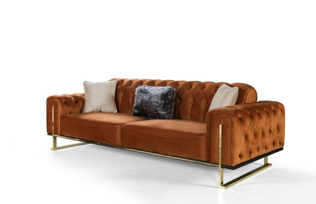 Luxury Chesterfield Sofa 3 - Seater Brown Cognac Sofas Upholstery Textile Couches