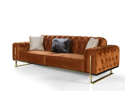 Luxury Chesterfield Sofa 3 - Seater Brown Cognac Sofas Upholstery Textile Couches