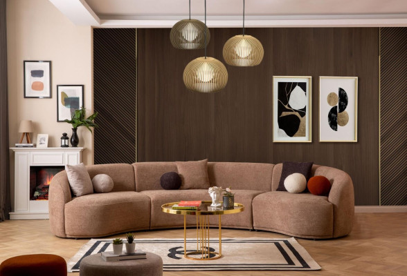 Designer Round sofa brown Corner suite Modern Furniture Living room Luxury Couches