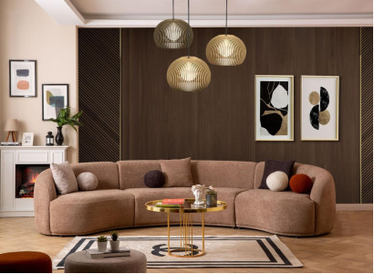 Designer Round sofa brown Corner suite Modern Furniture Living room Luxury Couches