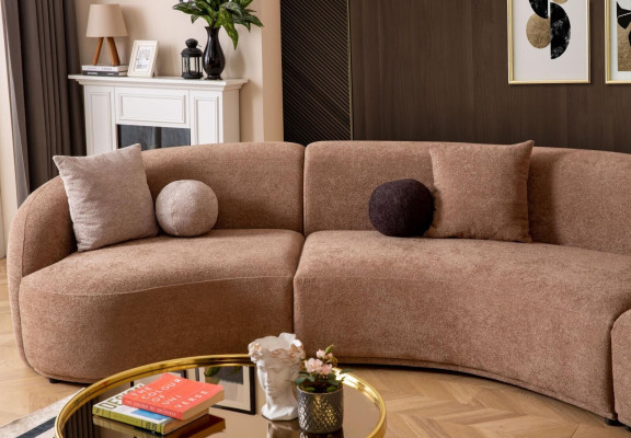 Designer Round sofa brown Corner suite Modern Furniture Living room Luxury Couches