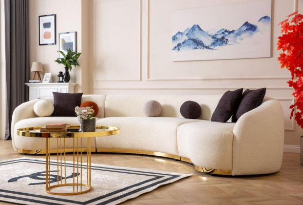 Designer Round sofa White Corner suite Modern Furniture in Living room Luxury