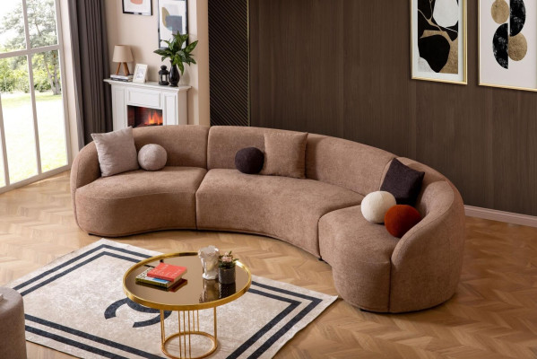 Designer Round sofa brown Corner suite Modern Furniture Living room Luxury Couches