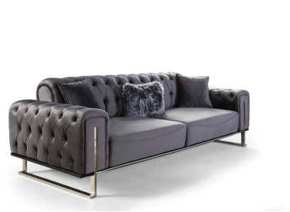 Luxury Chesterfield Sofa 3 Seater Gray Sofa Upholstery Textile Couches