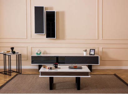 Modern Living room Set 6 pcs TV Lowboard Design Wall Cabinet Wood Furnishings