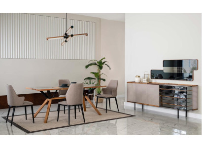 Dining room furniture Dining corner Dining room Dining set 9pcs Wood Beige Suite