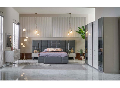 Double Bed Bed Frame Bedroom Gray Wood Set 6 Piece Wardrobe