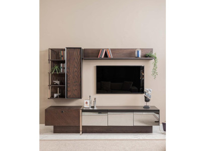 Wall unit TV stand shelves TV cabinet lowboard sideboard brown wood wardrobe