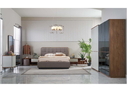 Modern Bedroom Set 7-piece Double bed Complete and Brown Wood Bed