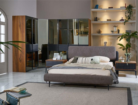 Bed Design Bedroom Double bed Brown Wood Bed Frame Set 4pcs