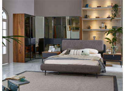 Bed Design Bedroom Double bed Brown Wood Bed Frame Set 4pcs