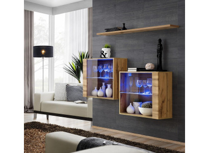 Living room Cabinets Display case Wall Shelf Luxury Living Room Brown Set 3pcs.