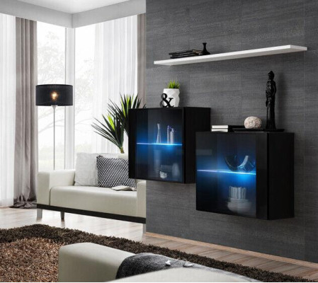Black wall cabinet Complete Wall unit Wall Shelf Modern Designer wooden furniture