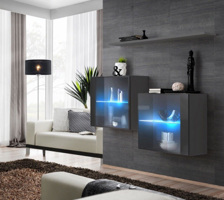 Gray wall cabinet new Furniture Wall unit 130 cm Furnishings Luxus Complete Holzfurniture