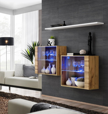 Braun Suite 3tlg Wall unit Luxury Living room Set Wood Wall shelf Furniture new